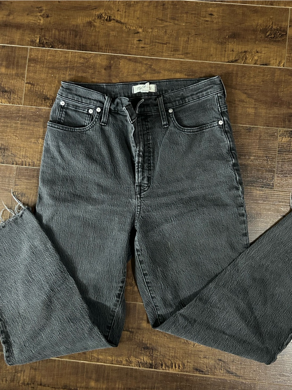 Madewell Black Washed Flare Jeans with Raw Hem
